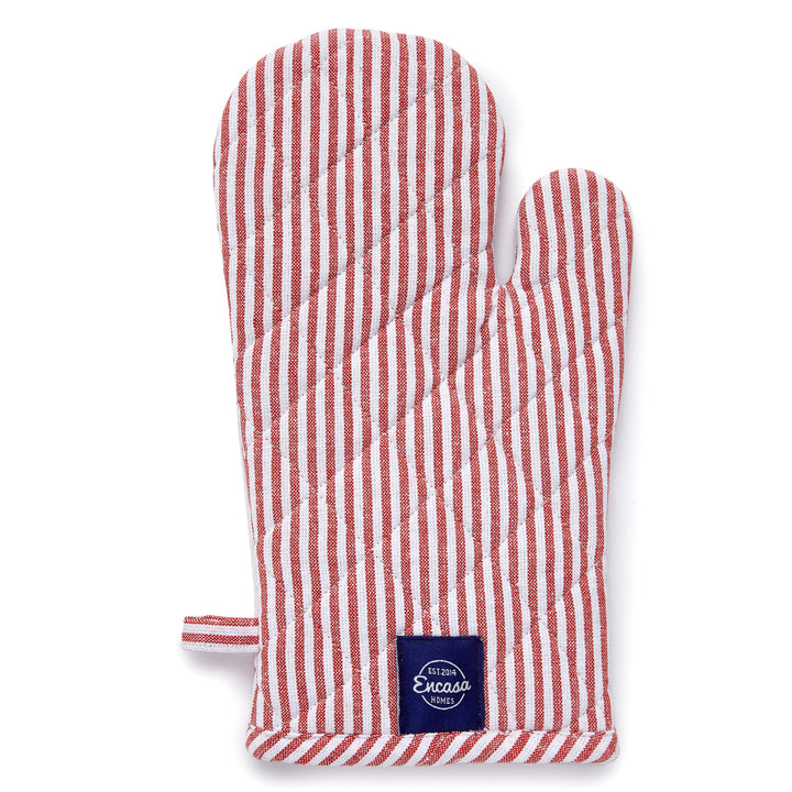 Cotton Ticking Red Oven Gloves (Pack of 2)
