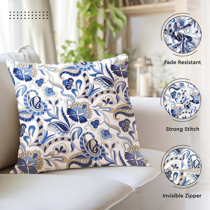 Polyester Chintz Blue Cushion Cover (Pack of 2)