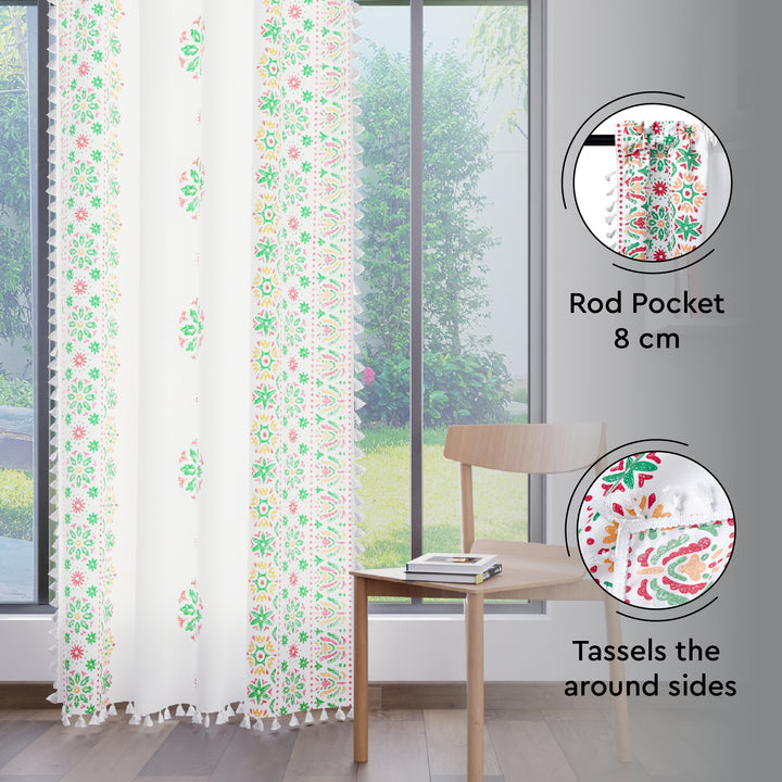 Polyester Boho Bright Green Curtain (Pack of 2)