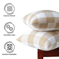 Cotton Buffalo Beige Checks Cushion Cover (Pack of 2)