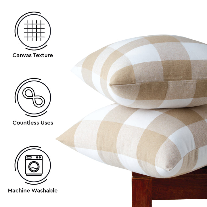 Cotton Buffalo Beige Checks Cushion Cover (Pack of 2)