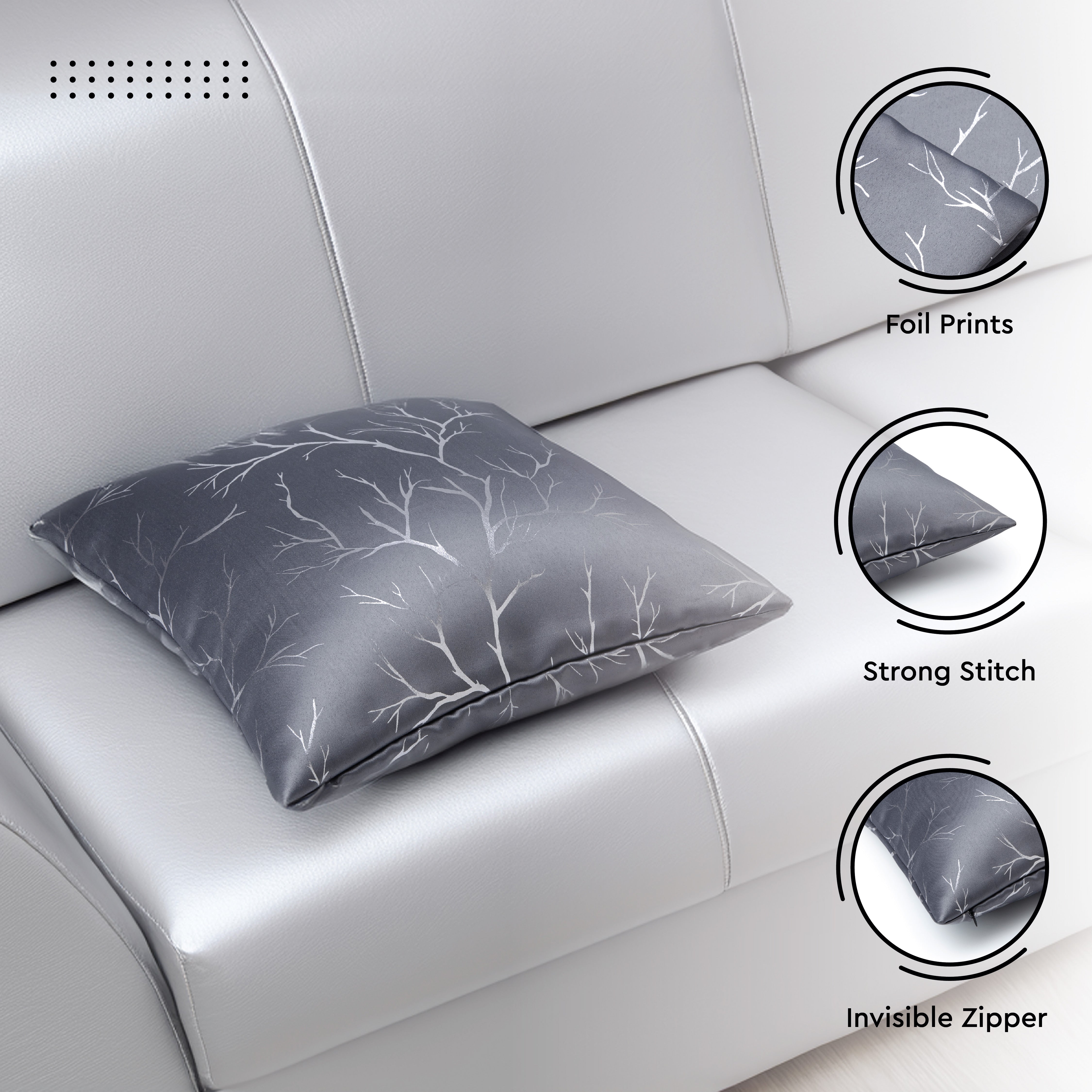 Blackout Polyester Twigs Grey Cushion Cover (Pack of 2)