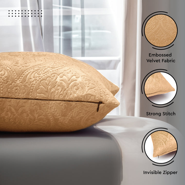 Embossed Velvet Gold Cushion Cover (Pack of 2)