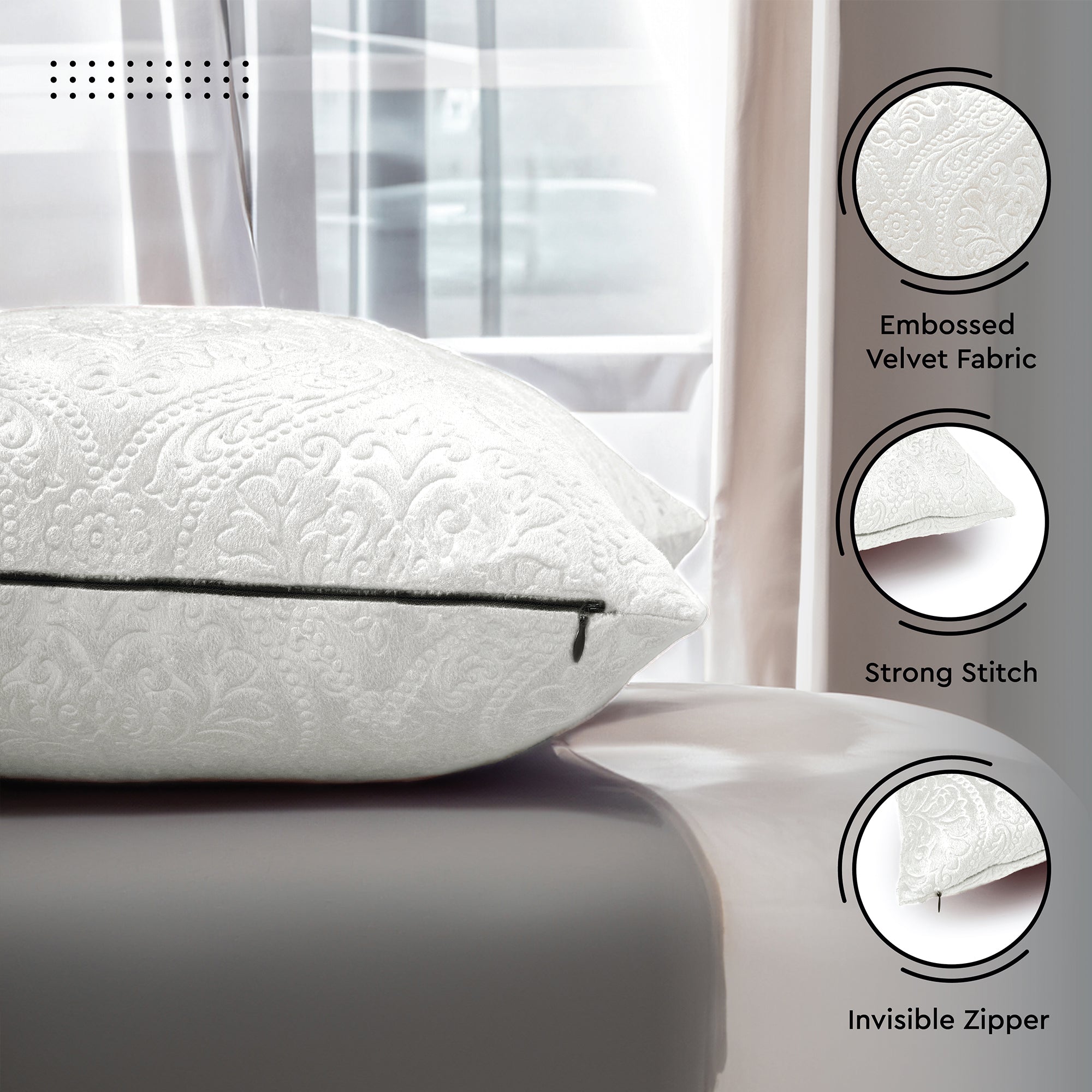Embossed Velvet White Cushion Cover (Pack of 2)