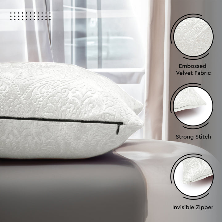 Embossed Velvet White Cushion Cover (Pack of 2)