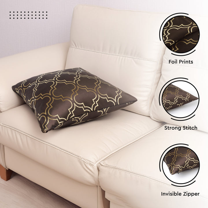 Blackout Polyester Trellis Coffee Cushion Cover (Pack of 2)