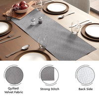 Quilted Velvet Light Grey Table Runner