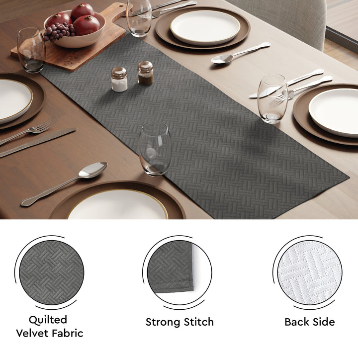 Quilted Velvet Dark Grey Table Runner