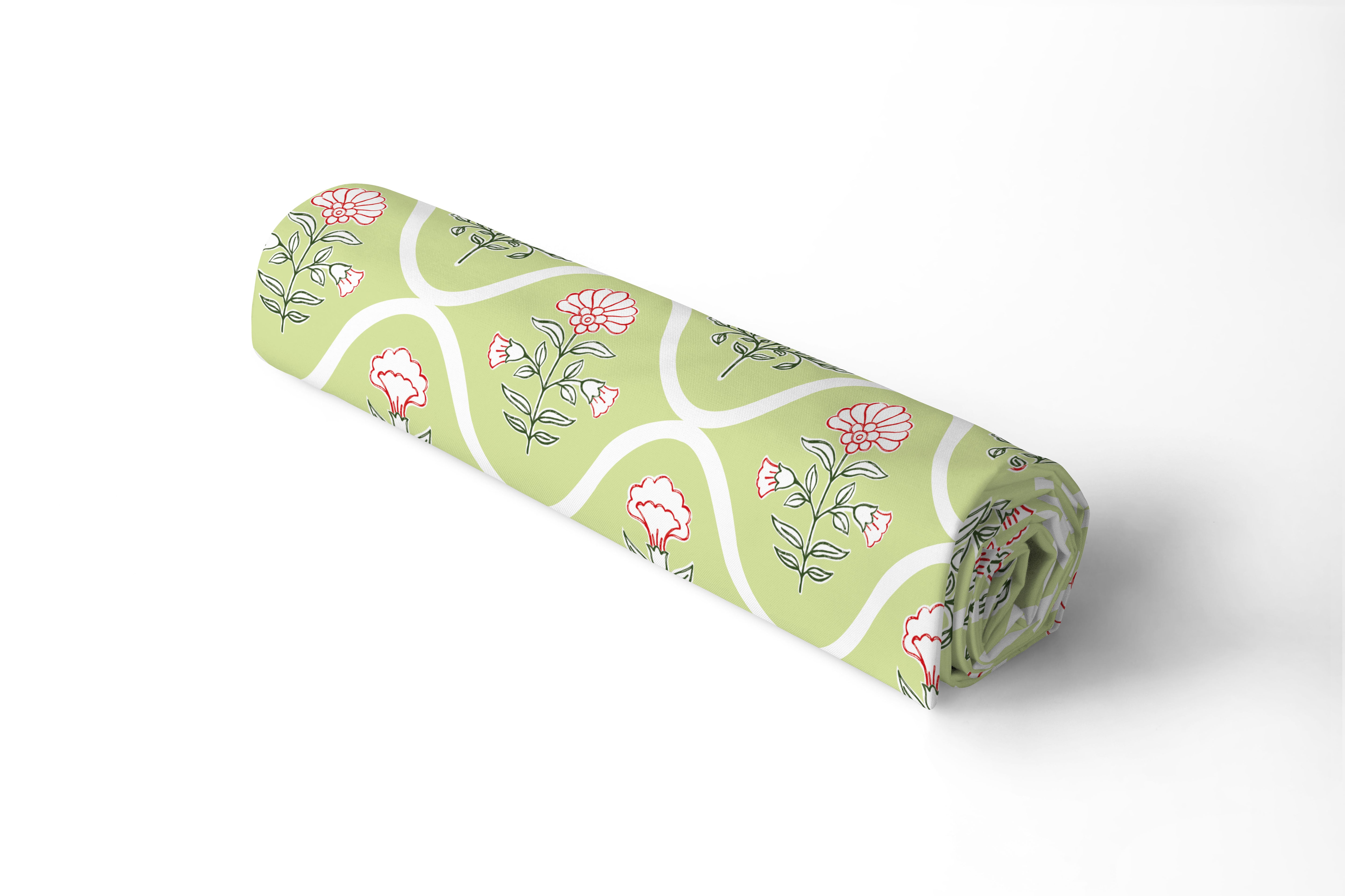 Polyester Printed Pea Green Fabric (Pack of 1)