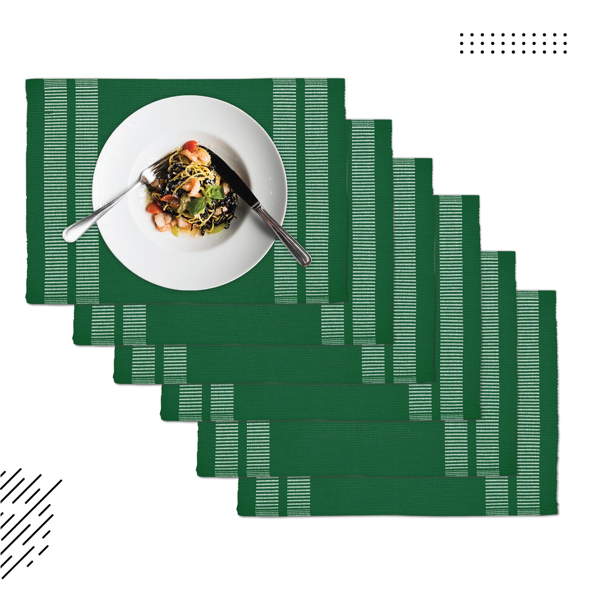 Ribbed Cotton Ladder Dk Green Placemat (Pack of 6)