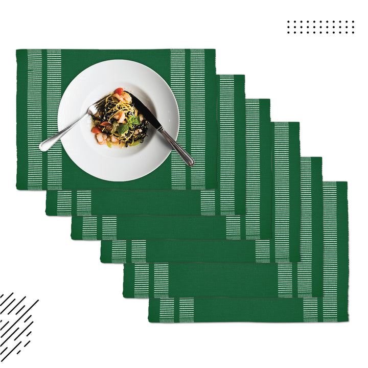 Ribbed Cotton Ladder Dk Green Placemat (Pack of 6)