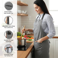 Cotton Grey Apron + Oven Glove + Pot Holder (Pack of 3)