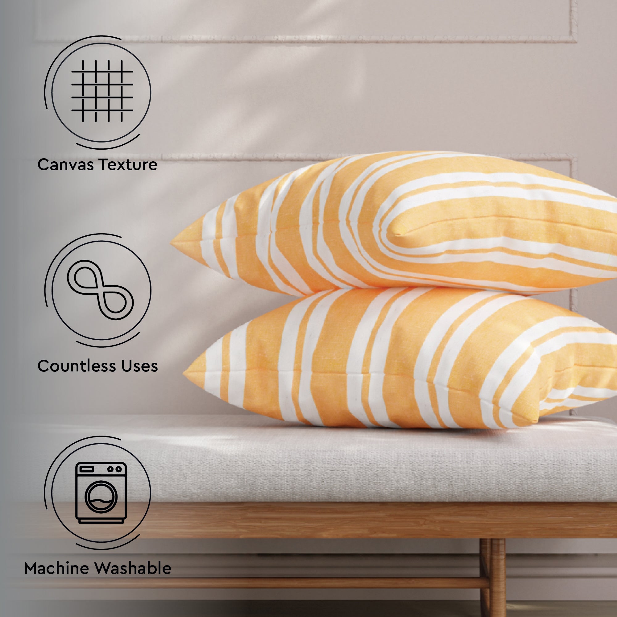 Cotton Canvas Franca Yellow Stripes Cushion Cover
