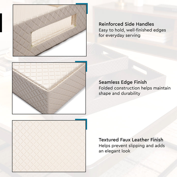 Leather Cream Leather Serving Tray Combo