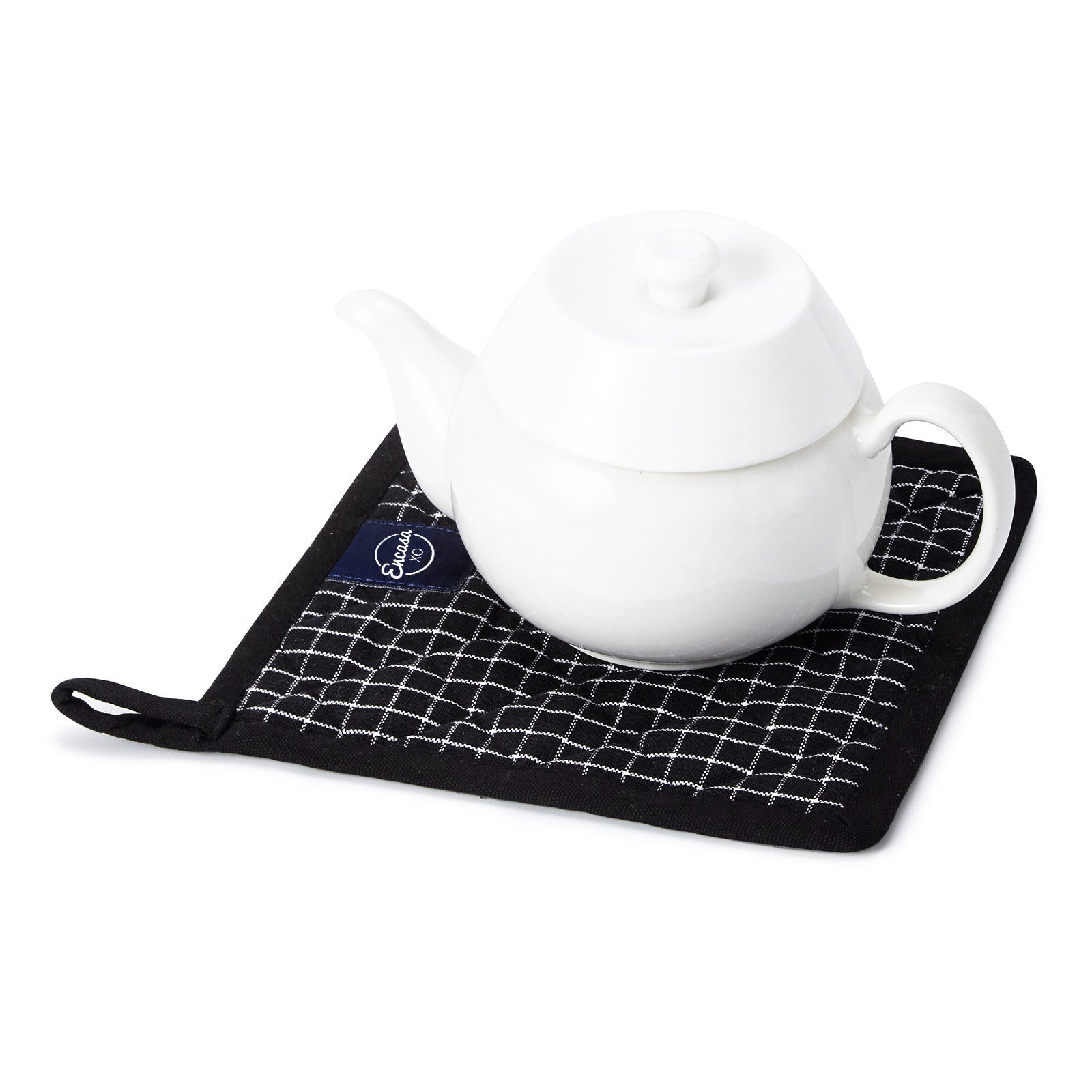 Cotton Butcher Checks Black Pot Holders (Pack of 2)