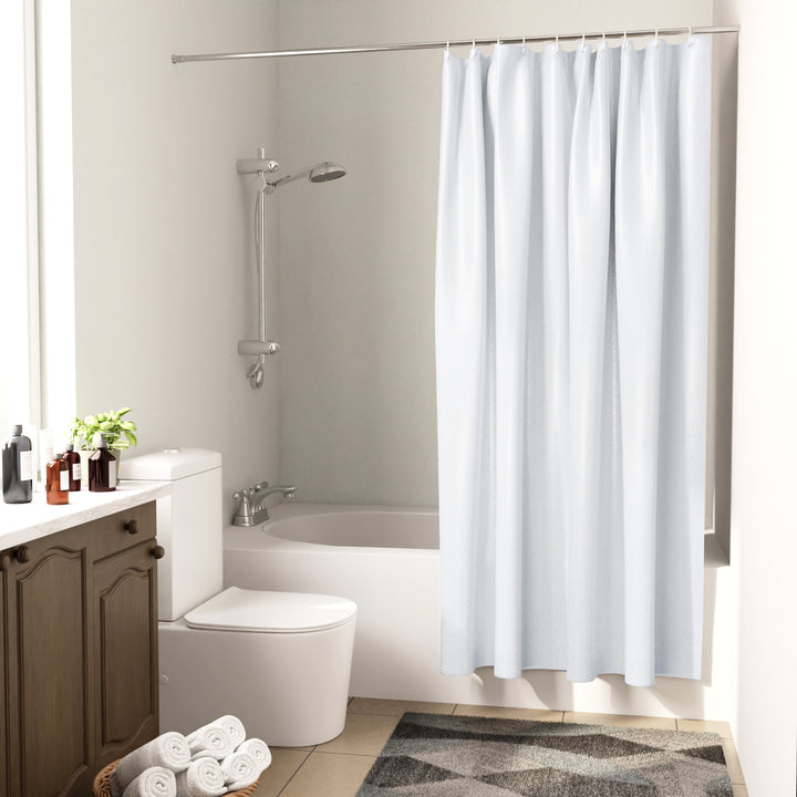 Polyester ZZ White Shower Curtain (Pack of 1)