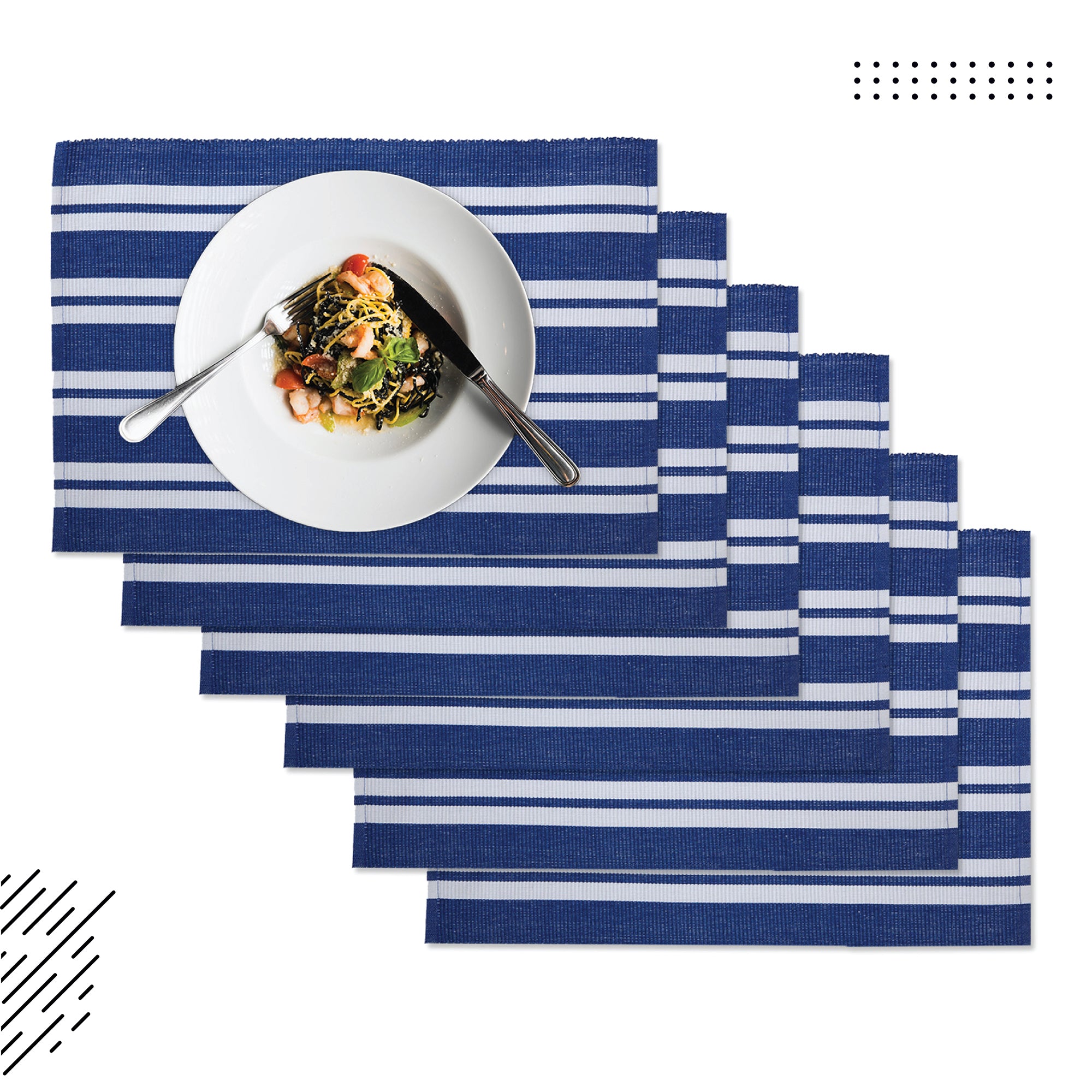 Cotton Franca Blue Stripes Placemat (Pack of 6)