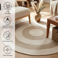 Reversible Round Rug Handwoven Natural Fiber Carpet Braided Area Rug | Neutral Boho Rug for Living Room, Bedroom, Nursery | Washable Area Rug Two Tone