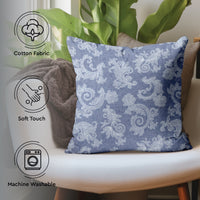 Chambray Cotton Floral Blue Cushion Cover (Pack of 2)