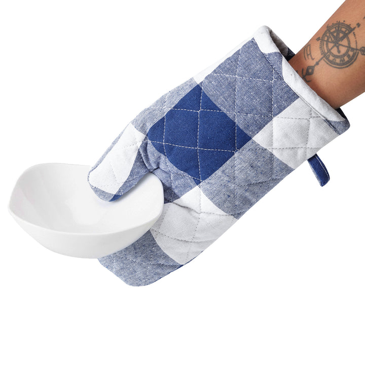 Cotton Buffalo Blue Checks Oven Gloves (Pack of 2)