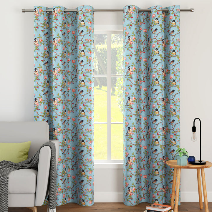 Blackout Polyester Sky Blue Birds Fabric 1 Meter