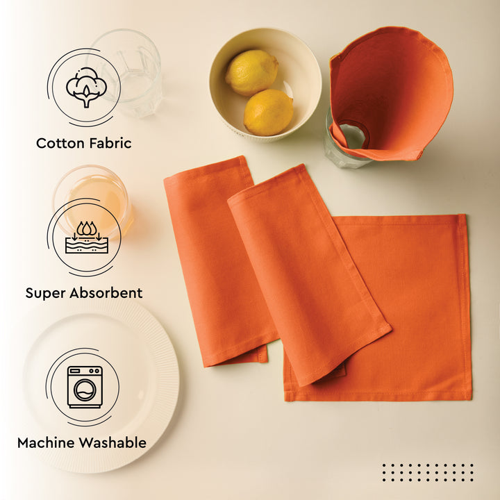 Cotton Orange Table Napkins (Pack of 12)