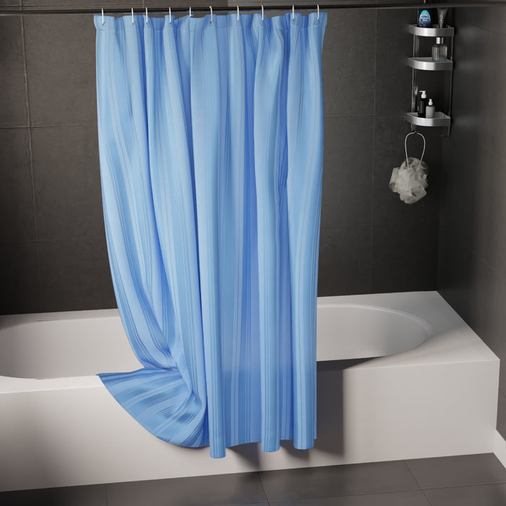 Polyester Stripe Blue Shower Curtain (Pack of 1)