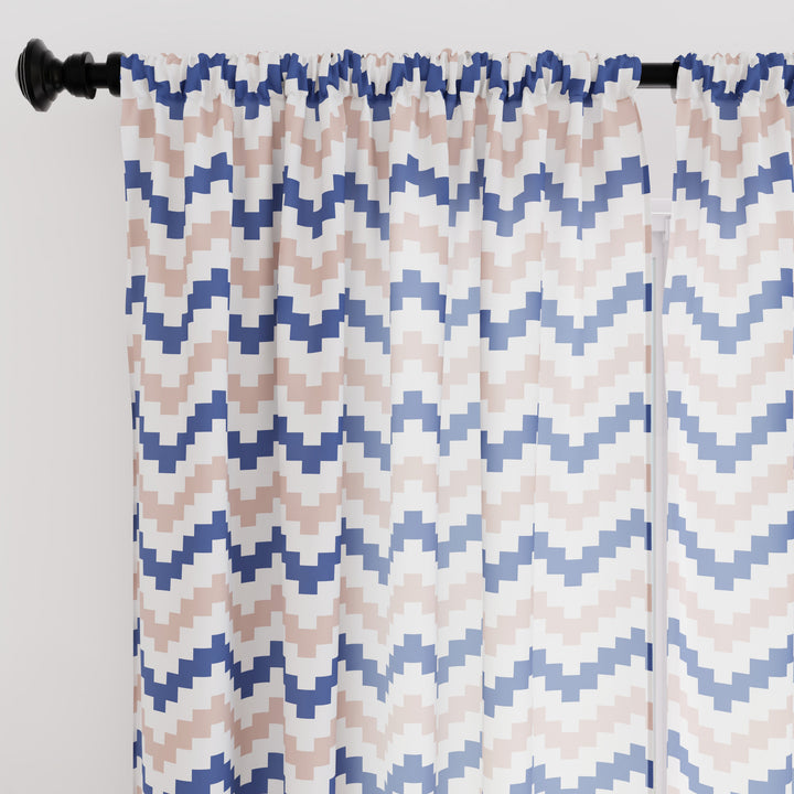 Polyester Chevron Blue Curtain (Pack of 2)
