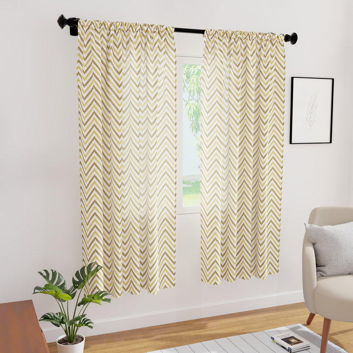 Polyester Chevron 1 Beige Curtain (Pack of 2)