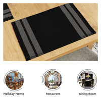 Cotton Ladder Black Table Runner+Placemat (Pack of 7)