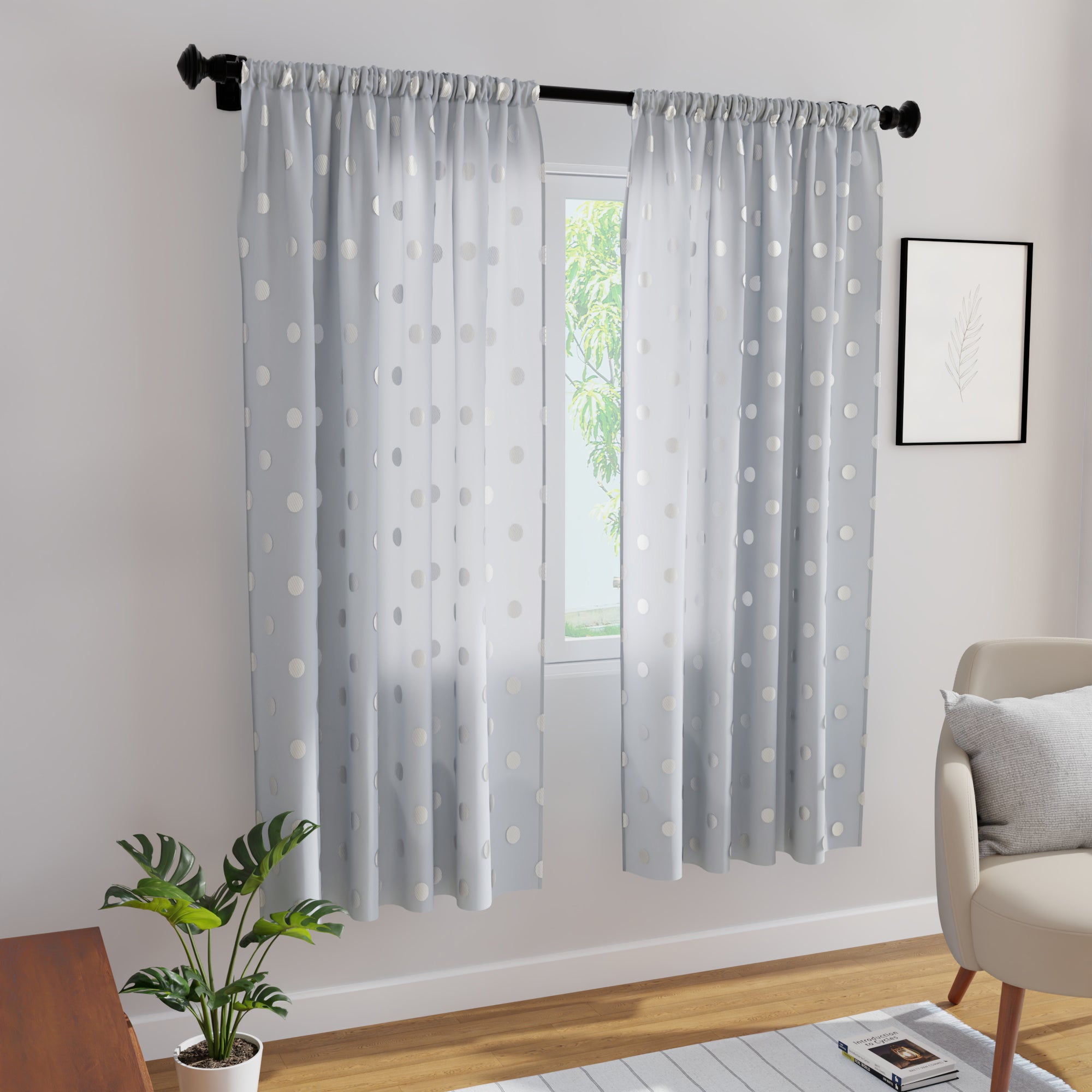 Polyester Dollar Grey Curtain (Pack of 2)