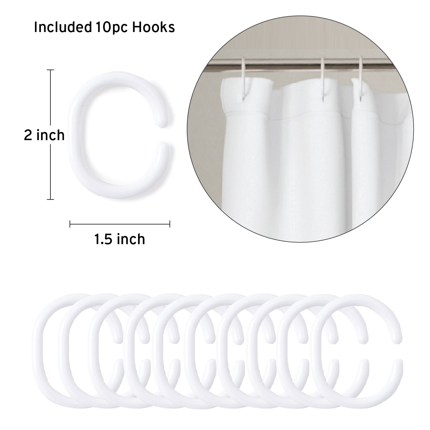 Polyester White Shower Curtain (Pack of 1)