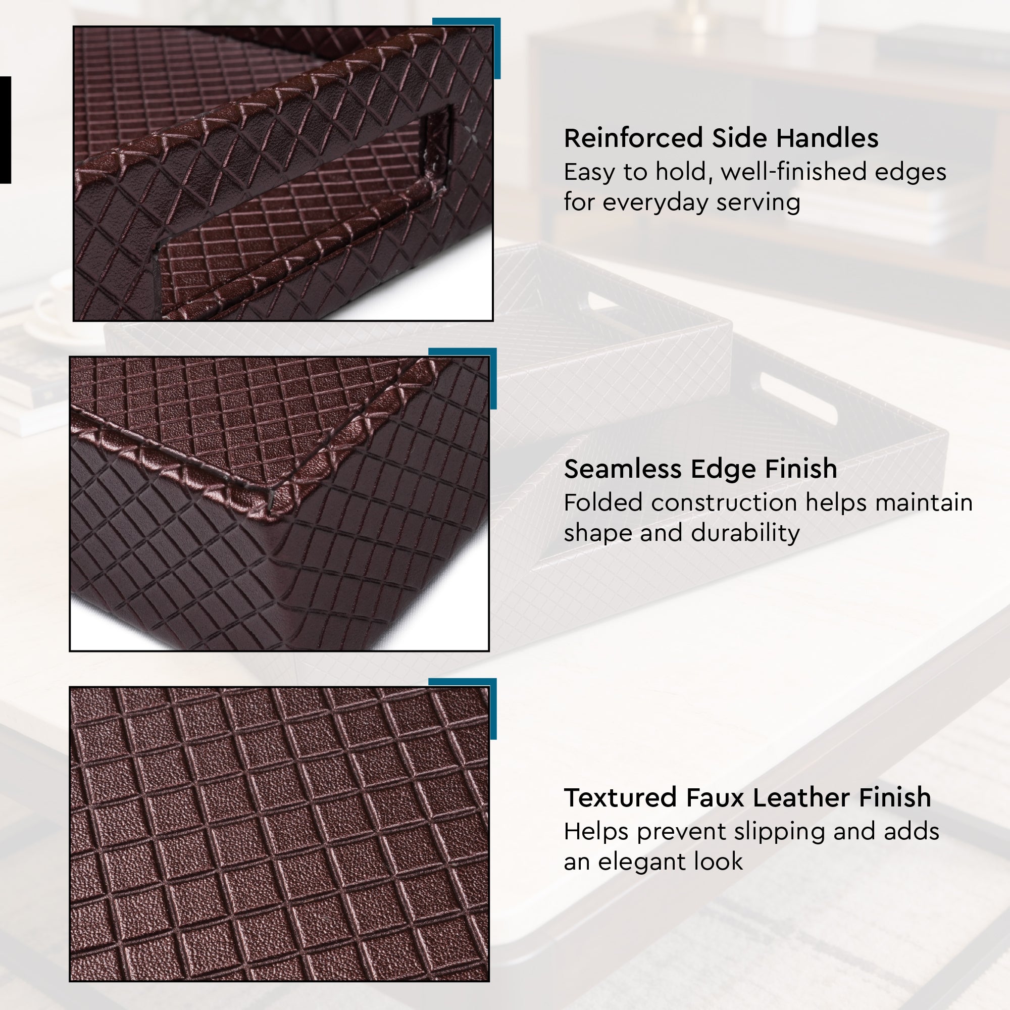 Leather Copper Leather Serving Tray Combo