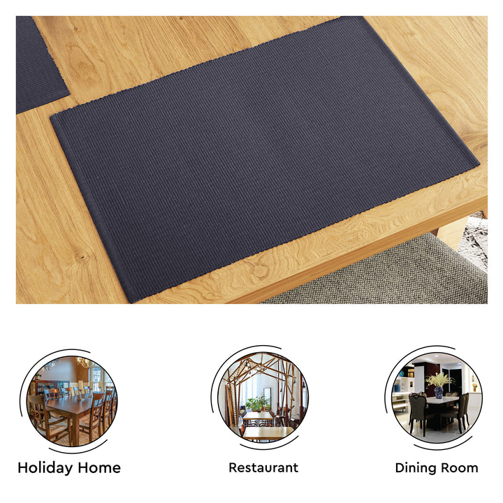 Cotton Roma Grey Table Runner+Placemat (Pack of 5)