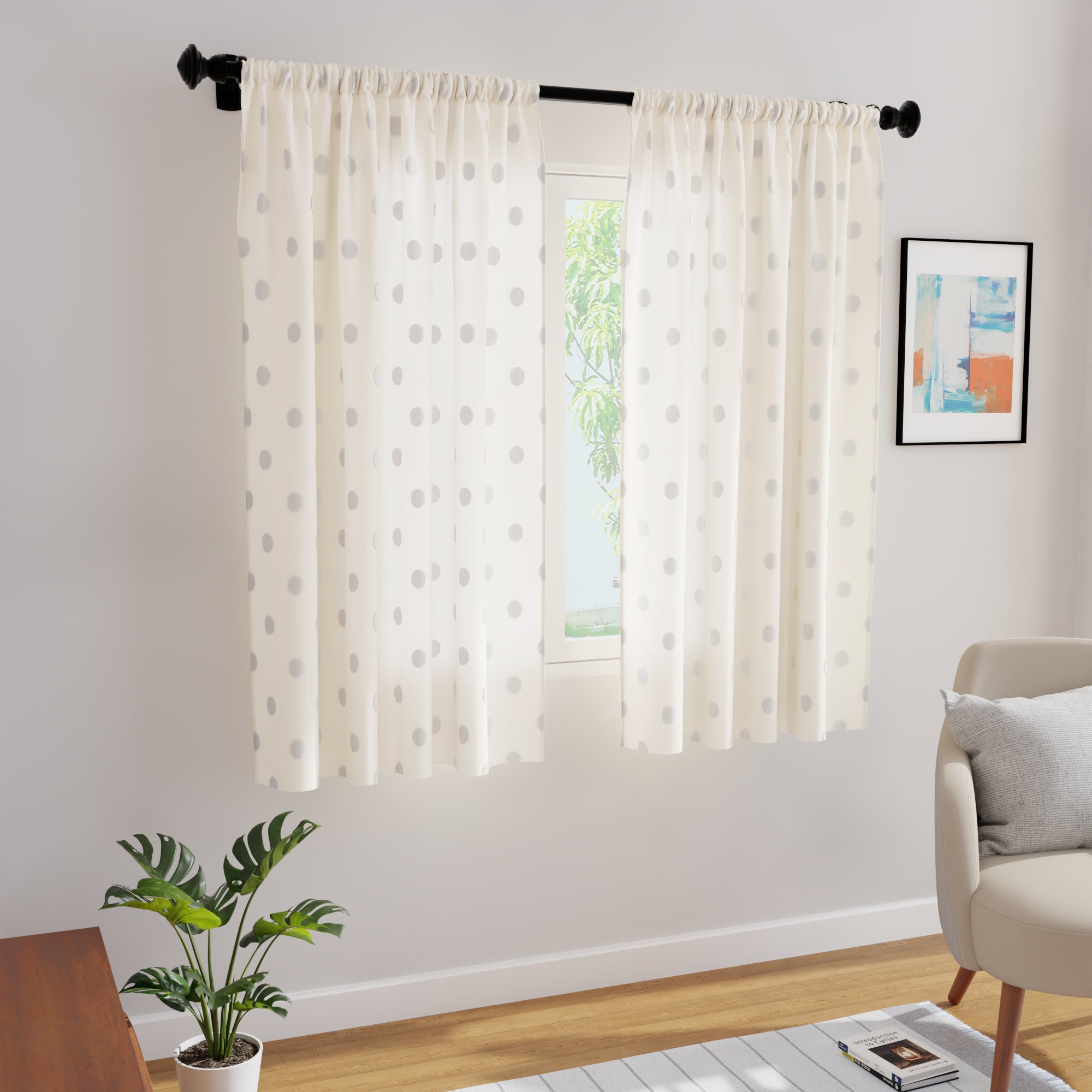 Polyester Dollar Cream Curtain (Pack of 2)