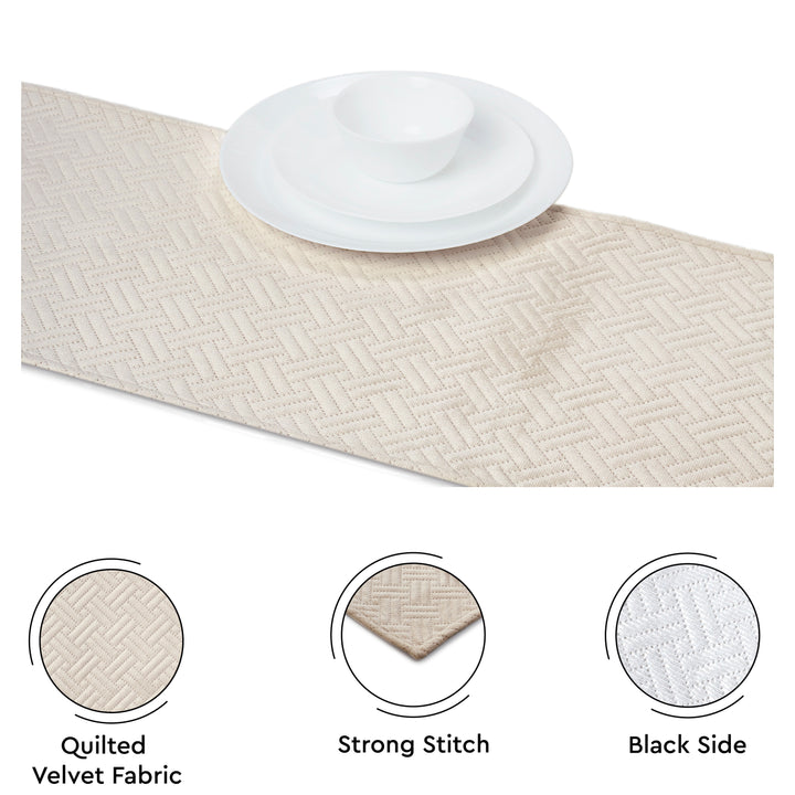 Quilted Velvet Beige Table Runner