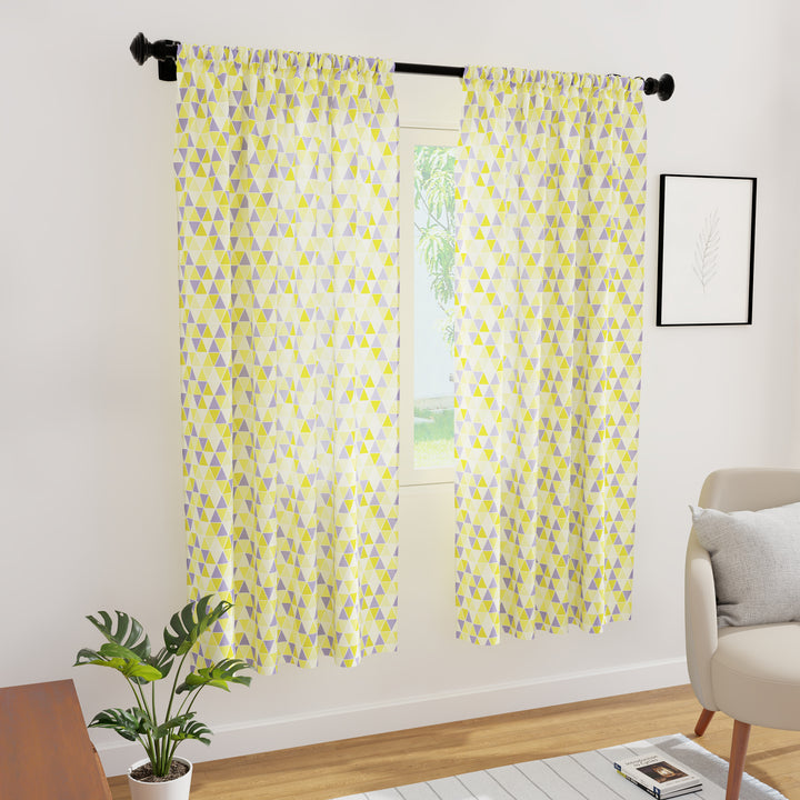 Polyester Triangles Lime Curtain (Pack of 2)