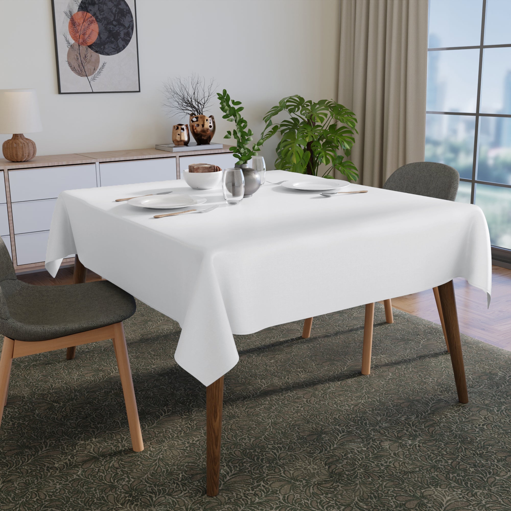 Spun Polyester White Table Cloth (Pack of 1)