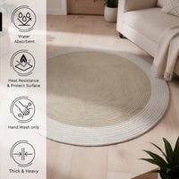 Reversible Round Rug Handwoven Natural Fiber Carpet Braided Area Rug | Neutral Boho Rug for Living Room, Bedroom, Nursery | Washable Area Rug Two Tone