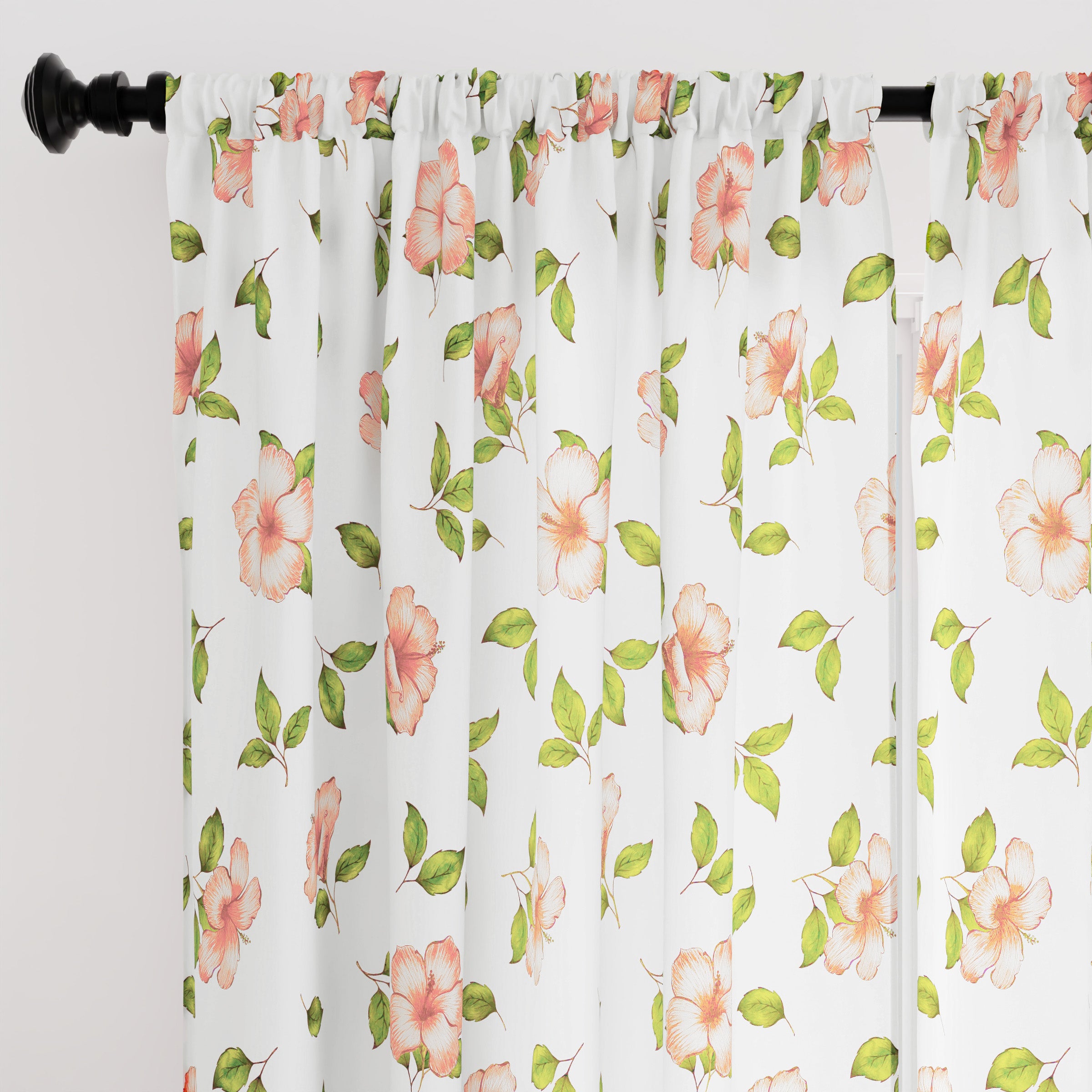Polyester Hibiscus 2 Curtain (Pack of 2)