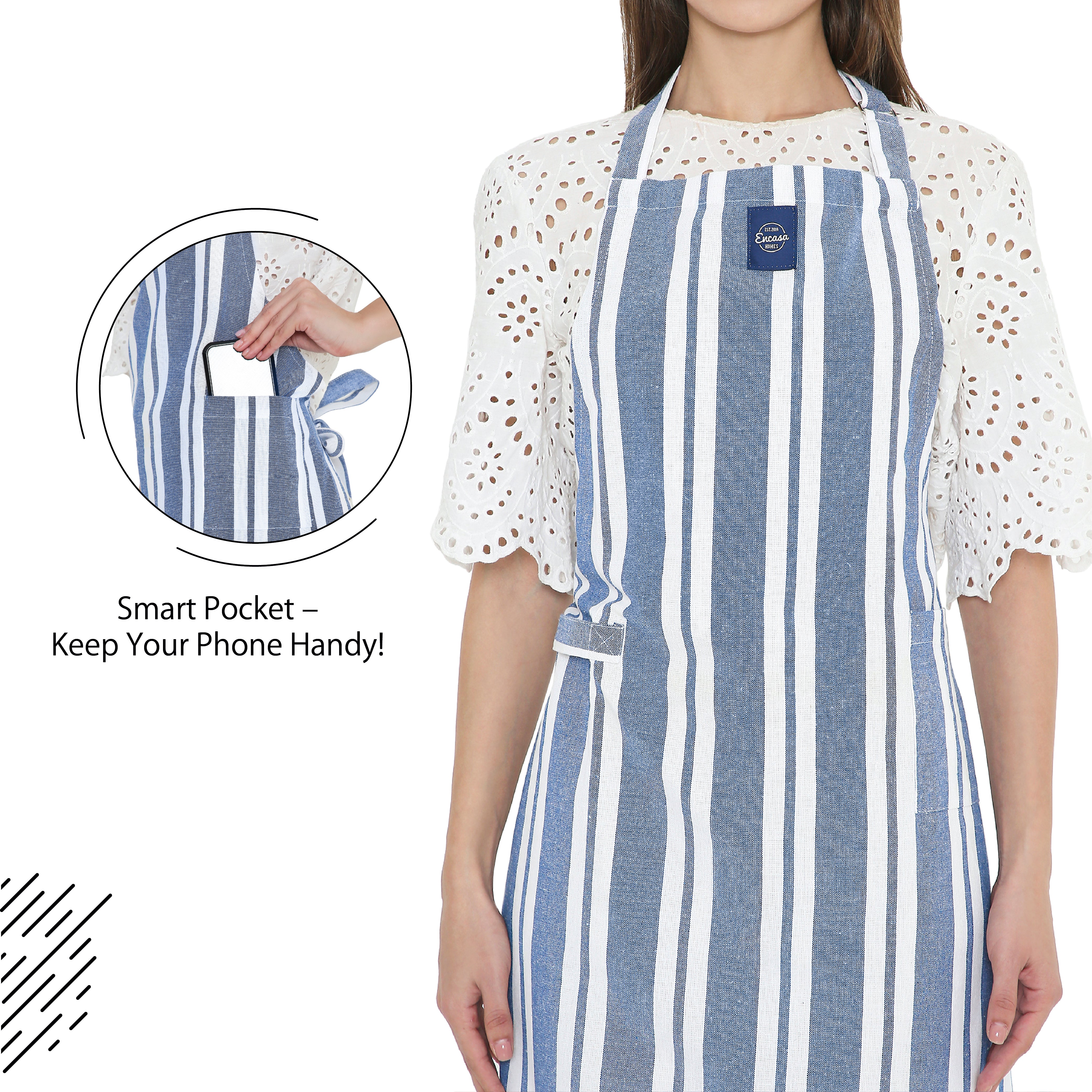 Cotton Franca Blue Stripes Apron (Pack of 1)