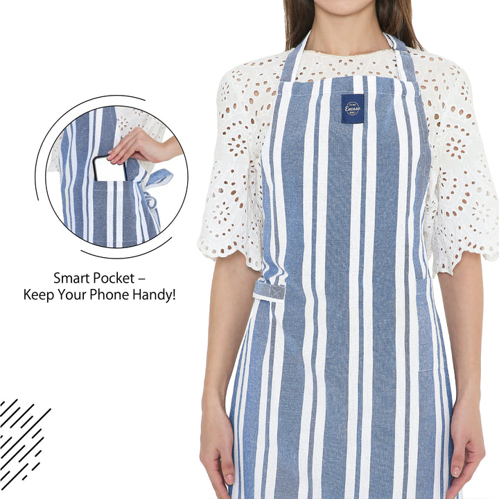 Cotton Franca Blue Stripes Apron (Pack of 1)