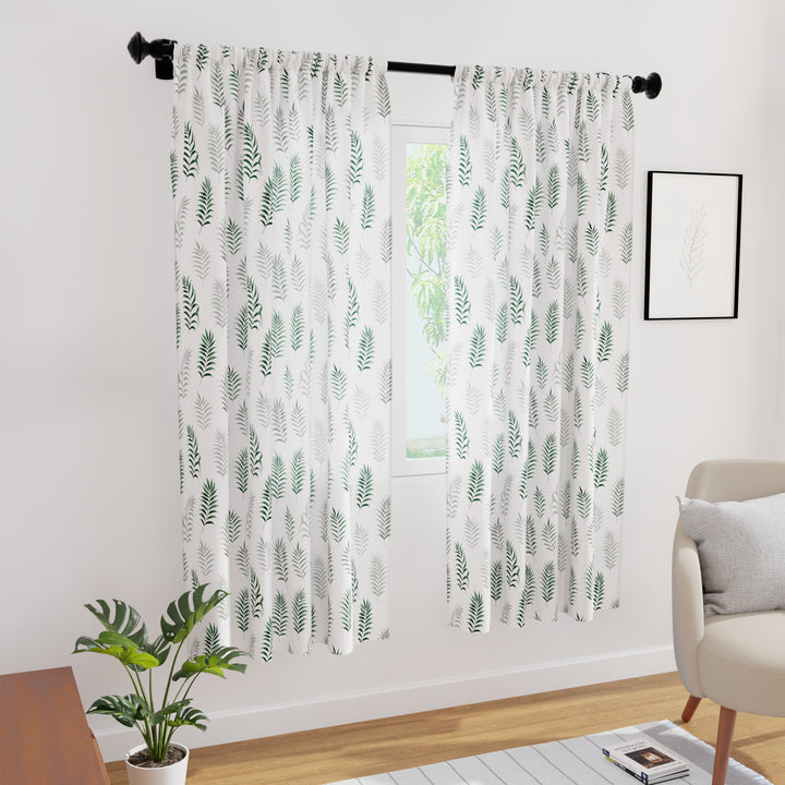 Polyester Palm Green Curtain (Pack of 2)