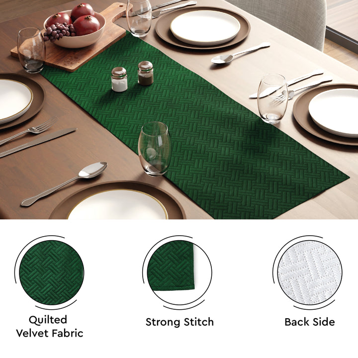 Quilted Velvet Forest Green Table Runner