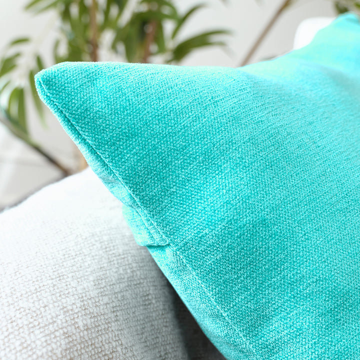 Chenille Solid Turq Cushion Cover (Pack of 1)