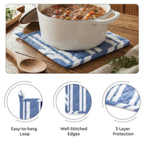 Cotton Franca Blue Stripes Oven Glove & Pot Holder