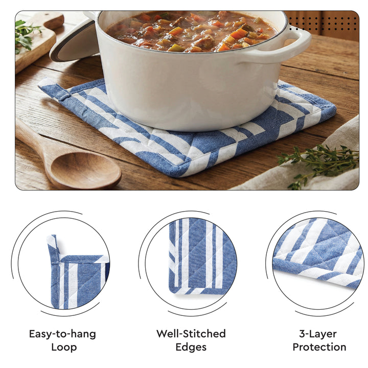 Cotton Franca Blue Stripes Oven Glove & Pot Holder