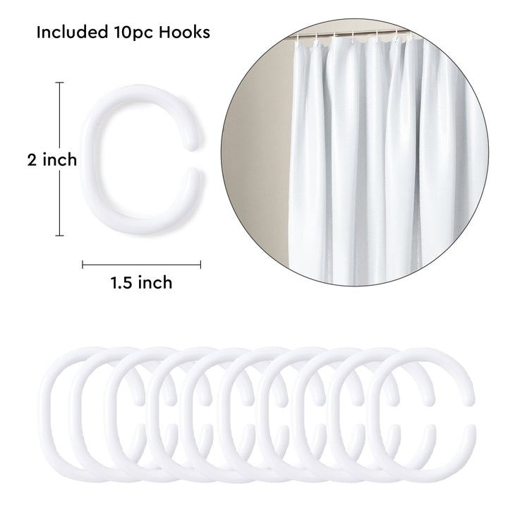 Polyester ZZ White Combo Shower Curtain + Bathmat (Pack of 3)