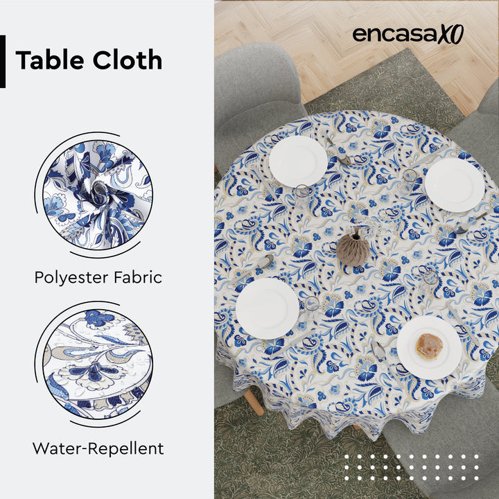 Polyester Chintz Blue Table Cloth (Pack of 1)