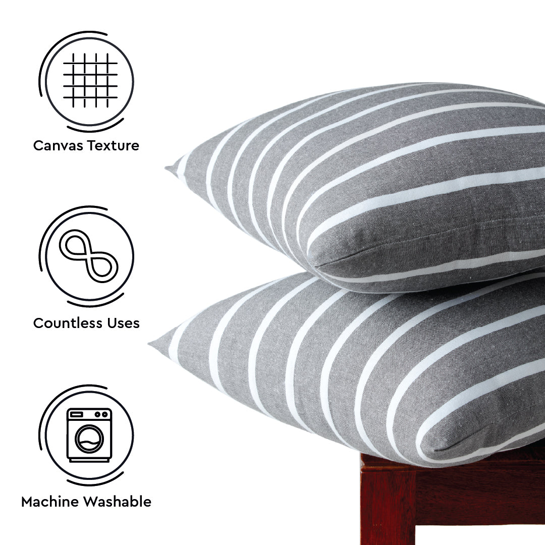 Cotton Roma Grey Stripes Cushion Cover (Pack of 2)